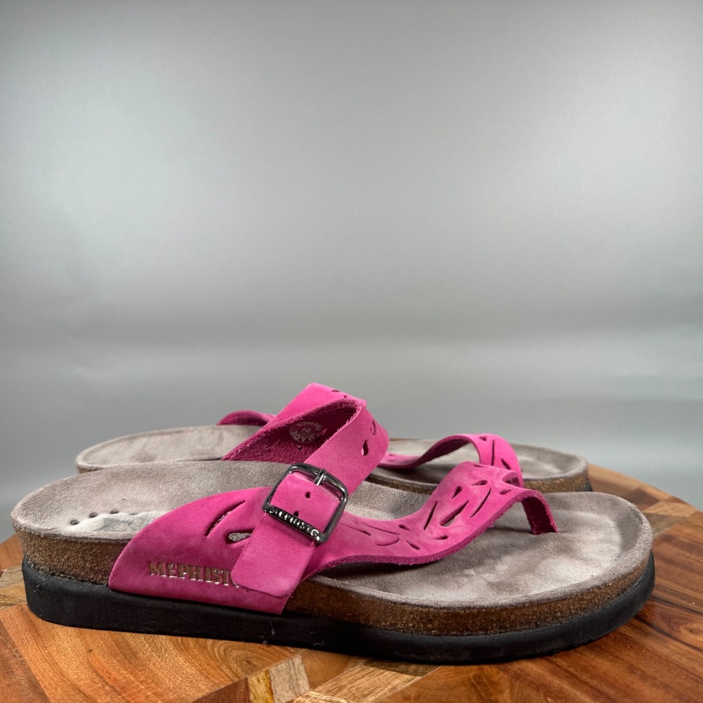 Mephisto Helen Pink Leather Laser Cut Thong Sandals EU 38 US 8 Made in France